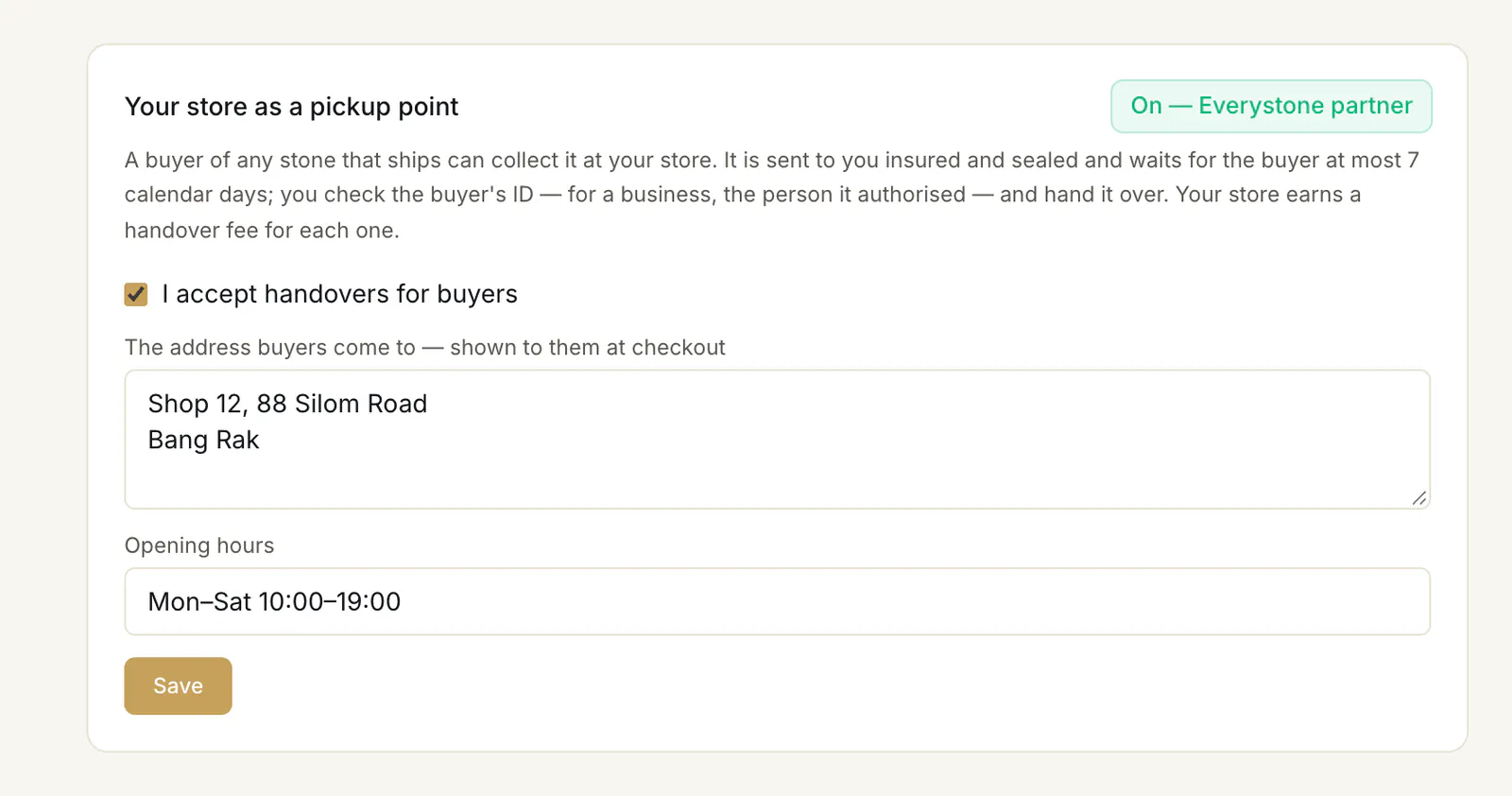 The Handovers page: your store as a pickup point